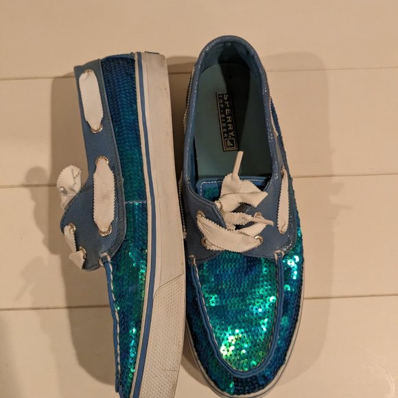 Sperry "Bahama" Blue Sequin Top-sider Boat Shoes  8.5 - Picture 3 of 6